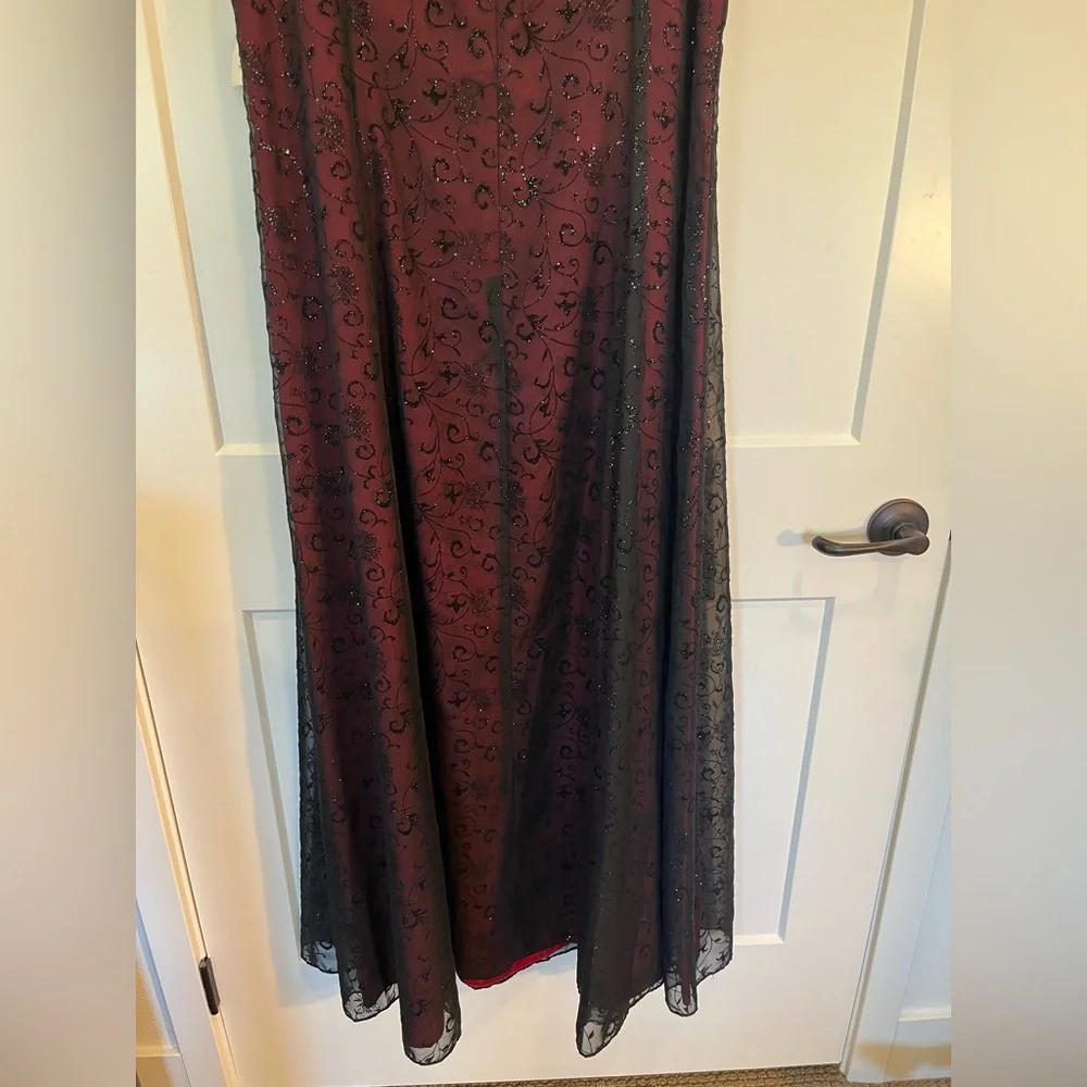 NWT Betsy & Adam Y2K sheer velvet burnout floral burgundy glittery formal dress - Picture 11 of 13